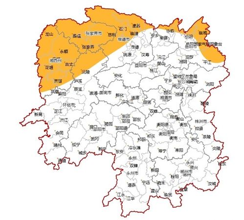 湖南暴雨橙色预警区域图示