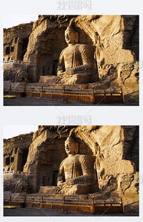 夕阳下古老的佛像在光影中显得格外庄严