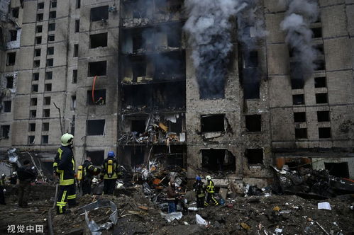 乌克兰基辅遭空袭后的废墟景象