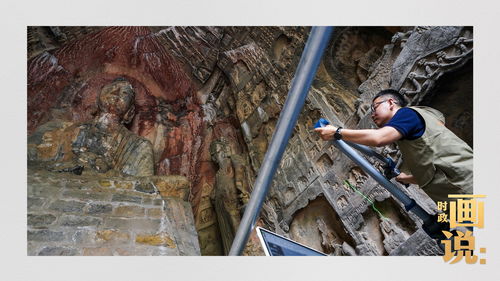 工作人员正在对千佛石窟进行初步勘察
