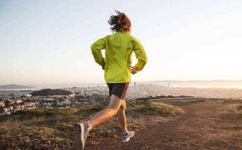 跑步者站在山顶俯瞰远方的背影