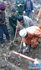 救援队伍在山体滑坡现场工作