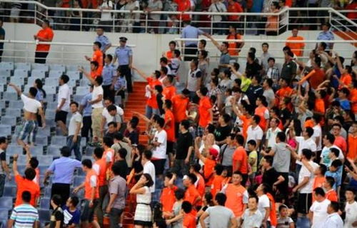 不同城市的球迷在看台上互动