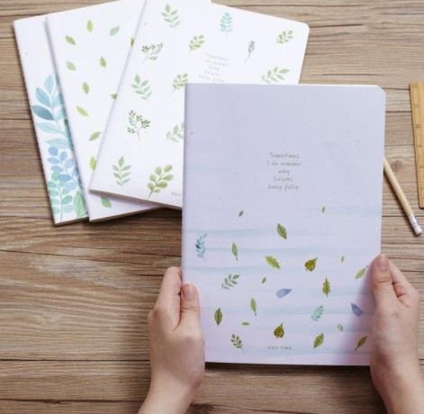 一本翻开的日记本和一支笔在桌上