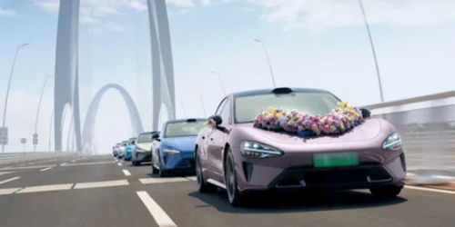 小米SU7车队行驶在城市道路上