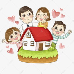 动漫风格一家人温馨拥抱场景