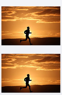 夕阳下一个人独自奔跑在旷野上的背影