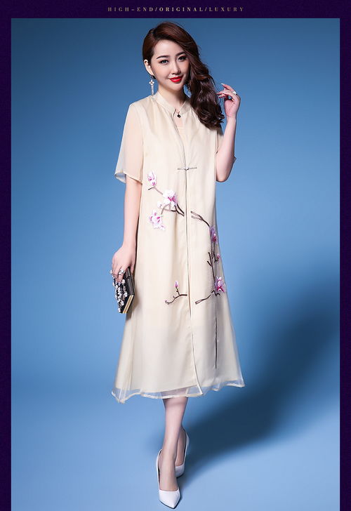 白色刺绣真丝连衣裙特写图