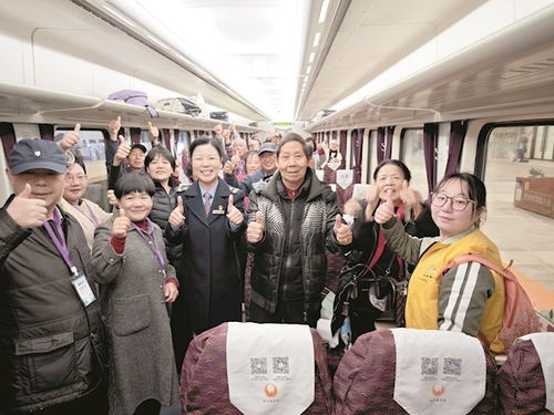老年人乘坐旅游专列出行