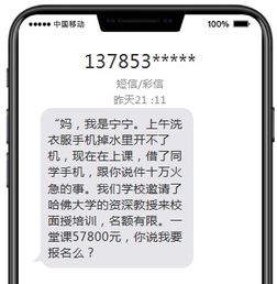 电脑屏幕上显示诈骗短信的截图示例