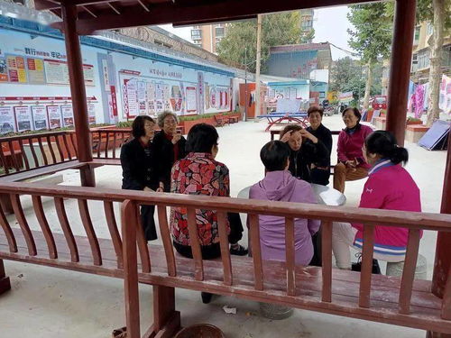 社区广场上几位老人围坐聊天