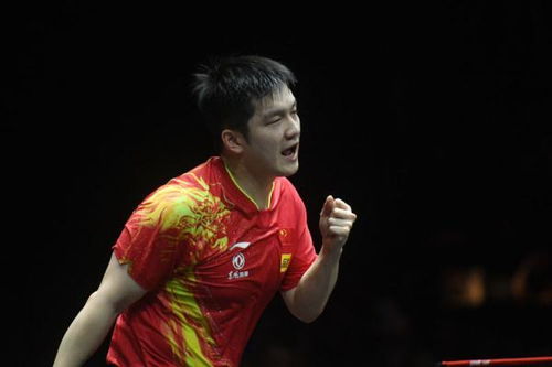 樊振东在比赛中庆祝胜利