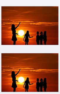 夕阳下学生与老师握手合影