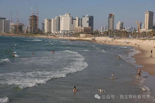 特拉维夫海边日落下的市民散步