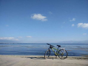 年轻人独自在洱海边骑行