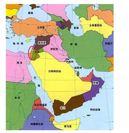 中东地图显示以色列与伊朗位置关系