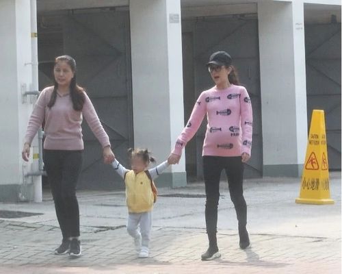 方媛带两个女儿外出散步