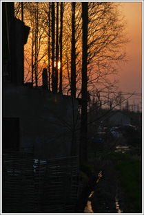 夕阳下的村庄与田野