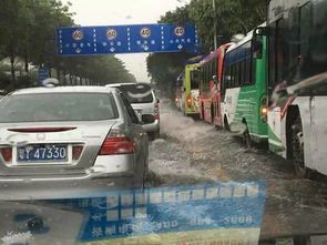广东暴雨期间市民小心通行