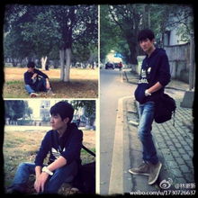 林更新在校园内散步