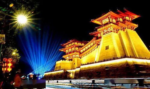 洛阳夜晚灯火辉煌的应天门