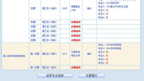 志愿填报界面示意图