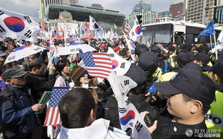韩国街头民众抗议与支持集会