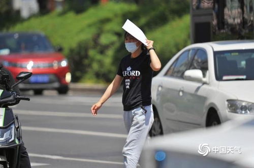 北京街头行人撑伞遮阳