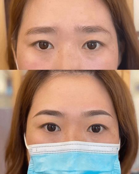 五华柚在店内为客户进行纹眉操作