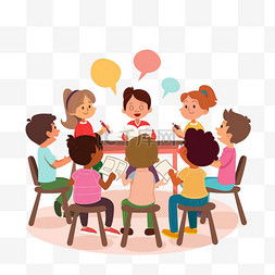 几个小学生聚在一起探讨作业题目