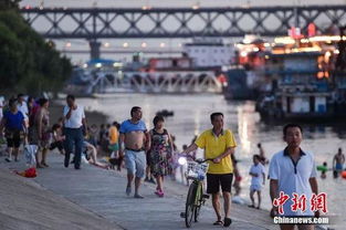 工作人员在岸边巡逻劝阻人群