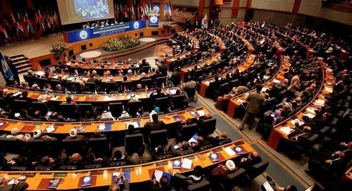 联合国大会现场的画面