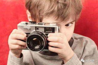 少年拿相机拍照