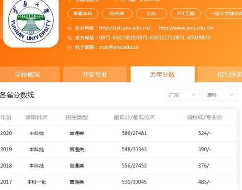 云南大学录取界面截图