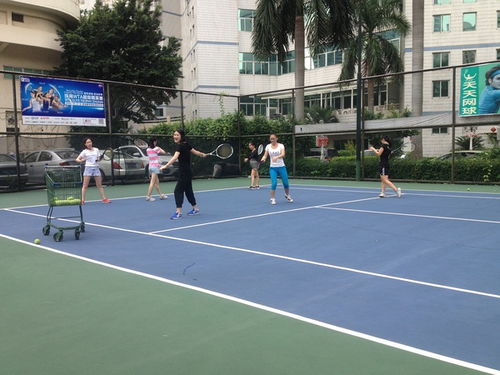 一群年轻人正在训练网球