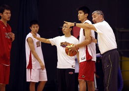 中国男篮教练指导队员训练