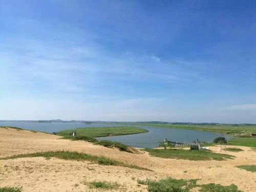湖水与沙漠相接的景色
