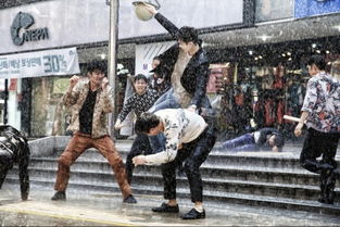 拍摄现场雨中戏份