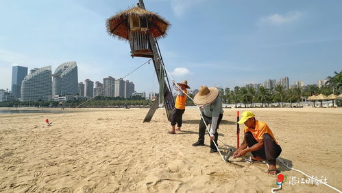 人们在海边紧急加固设施