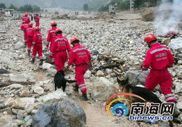 救援队员雨中巡逻