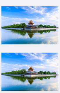 故宫角楼在雨中的倒影