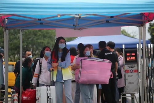 学校门口学生排队报到