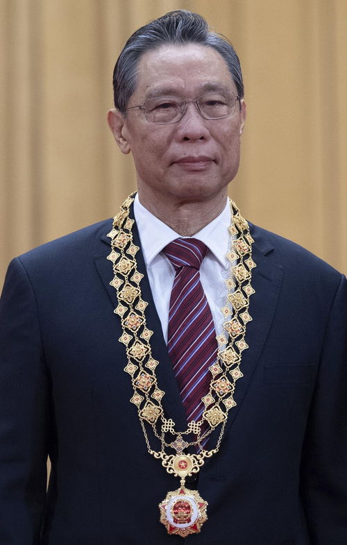 钟南山佩戴勋章站在观礼台上