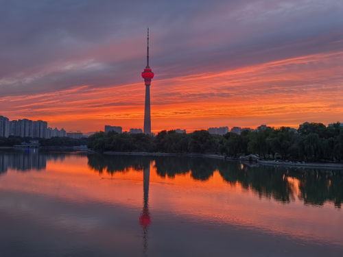 晚霞下的中央电视塔