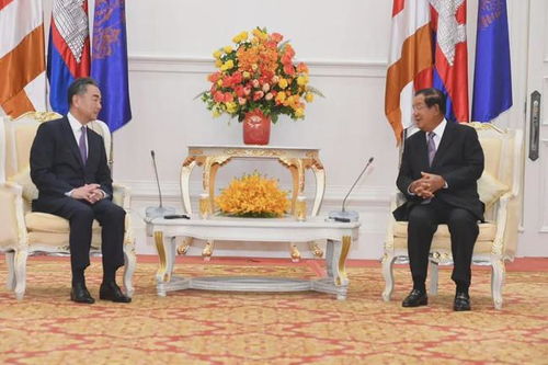 柬中两国领导人握手