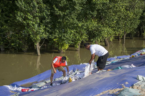 防汛人员忙碌的身影