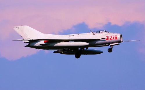 歼 - 6 战斗机在蓝天白云下翱翔